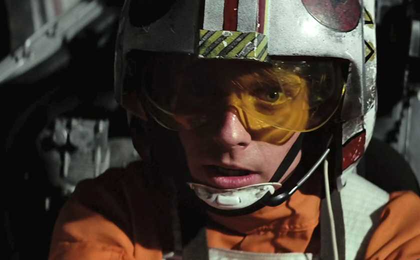Luke in the cockpit of an X-Wing in Star Wars